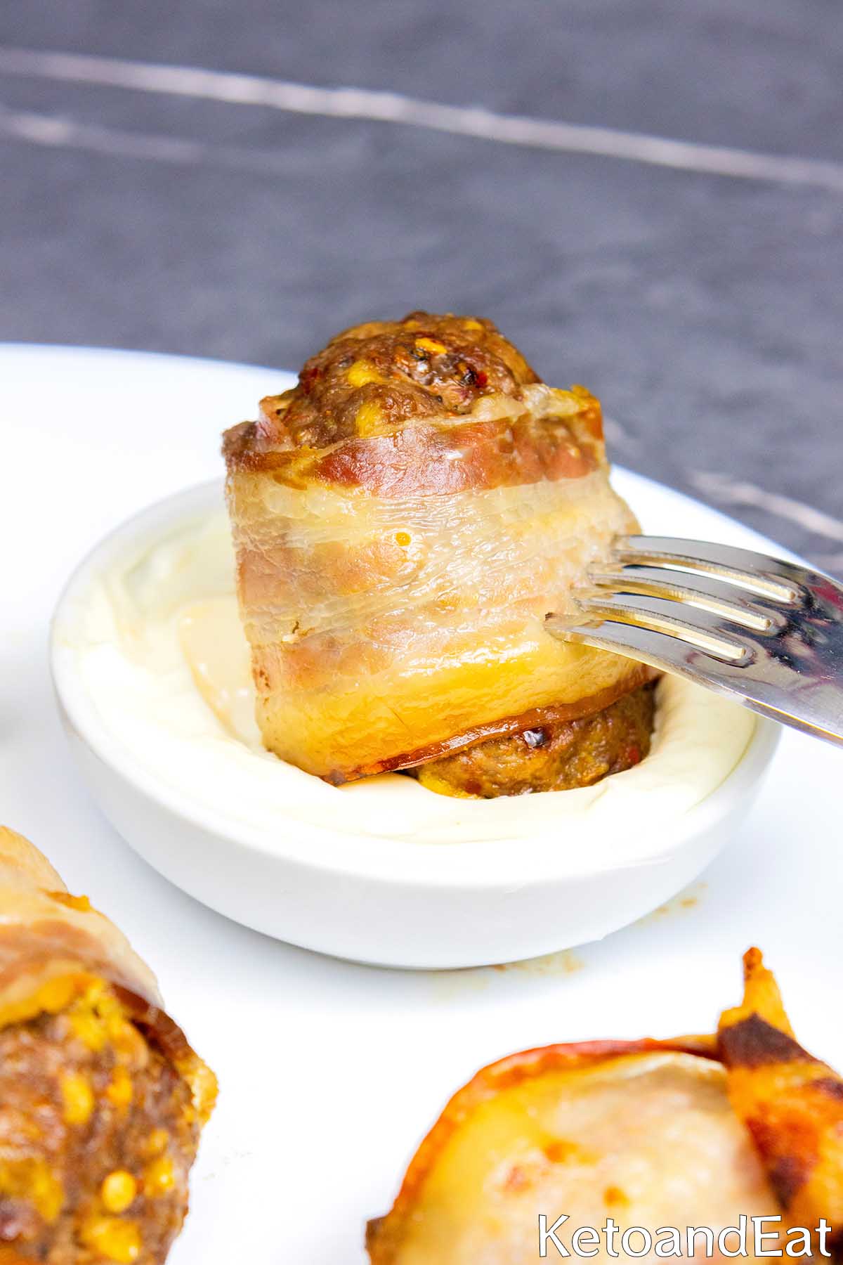 Bacon Wrapped Cheddar Meatballs