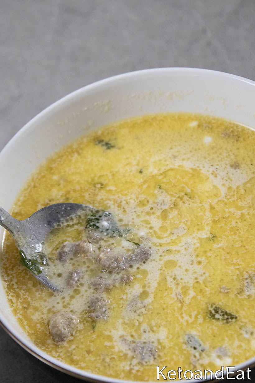 Carnivore Bacon Cheeseburger Soup with meat