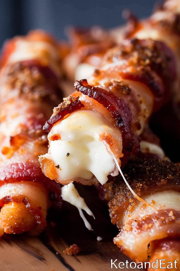 Carnivore Bacon Wrapped Cheese Sticks ketoandeat