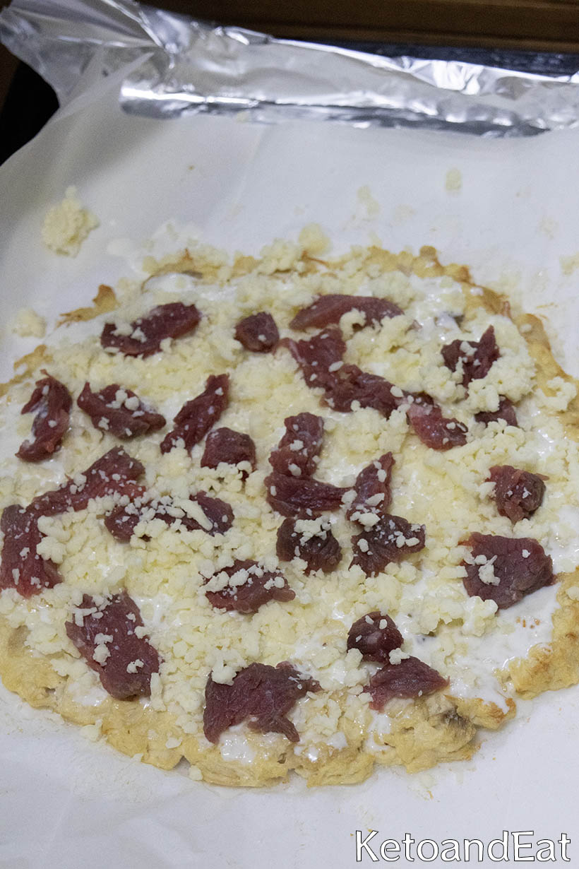 Carnivore Steak & Cheese Pizza Before Baking