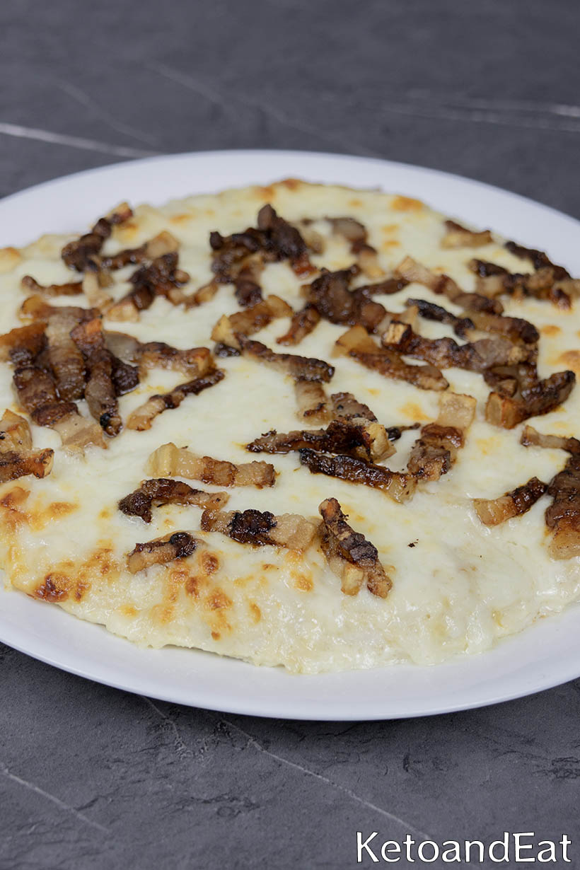 Keto Carnivore Bacon Alfredo Pizza