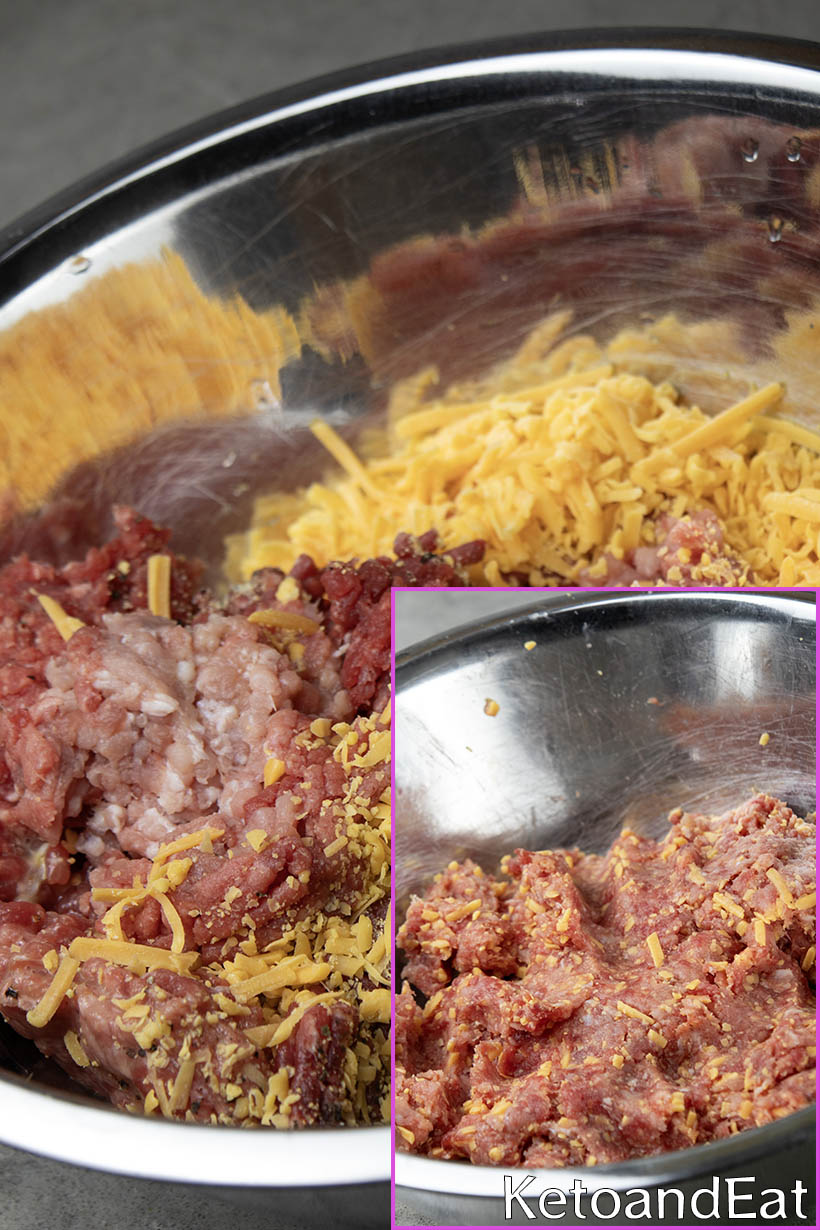 Mixing Carnivore Breakfast Cheesy Meatballs 