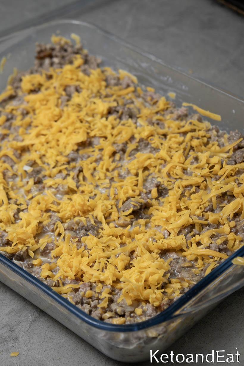 topped cheeseburger pie before baking